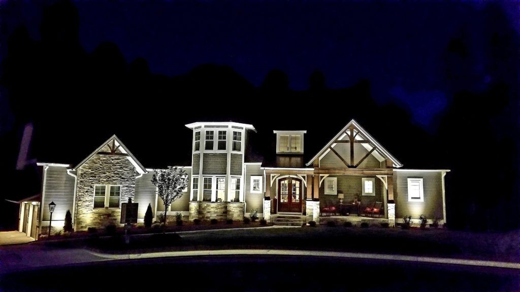 Architectural lighting across a home's front facade