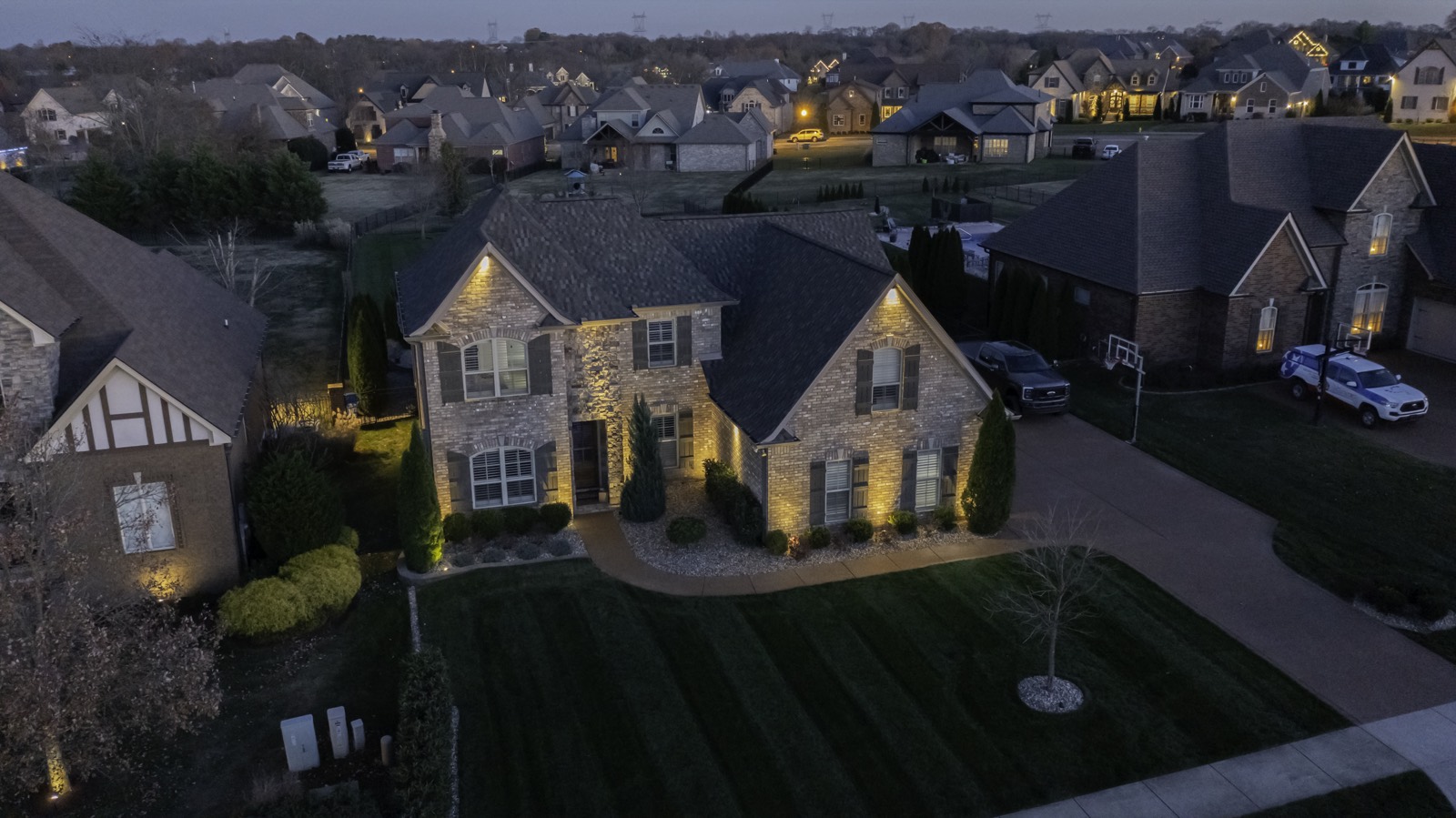 Outdoor lighting project at night, Middle Tennessee