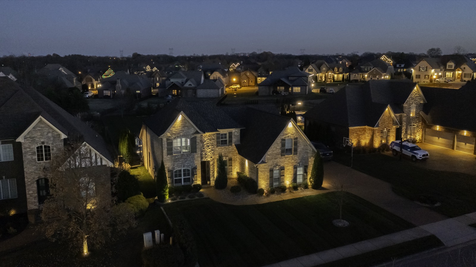 Outdoor lighting project at night, Middle Tennessee