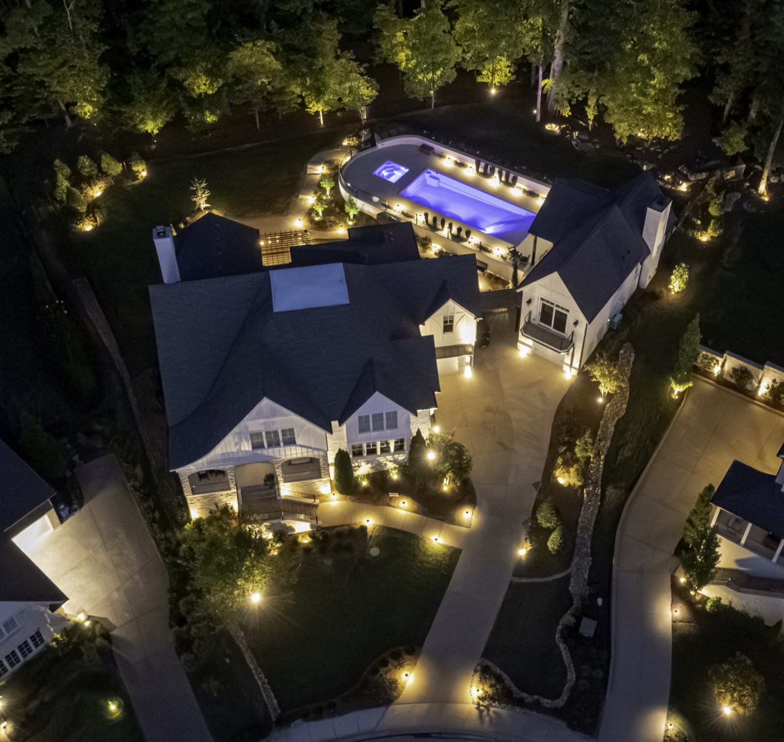 Outdoor lighting project at night, Middle Tennessee