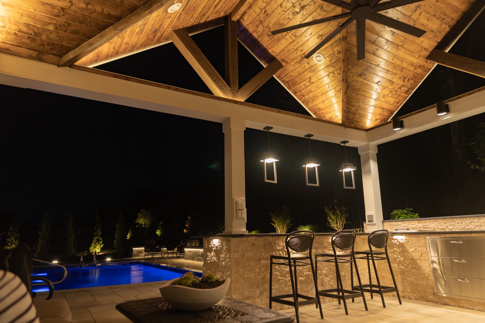 Outdoor lighting project at night, Middle Tennessee