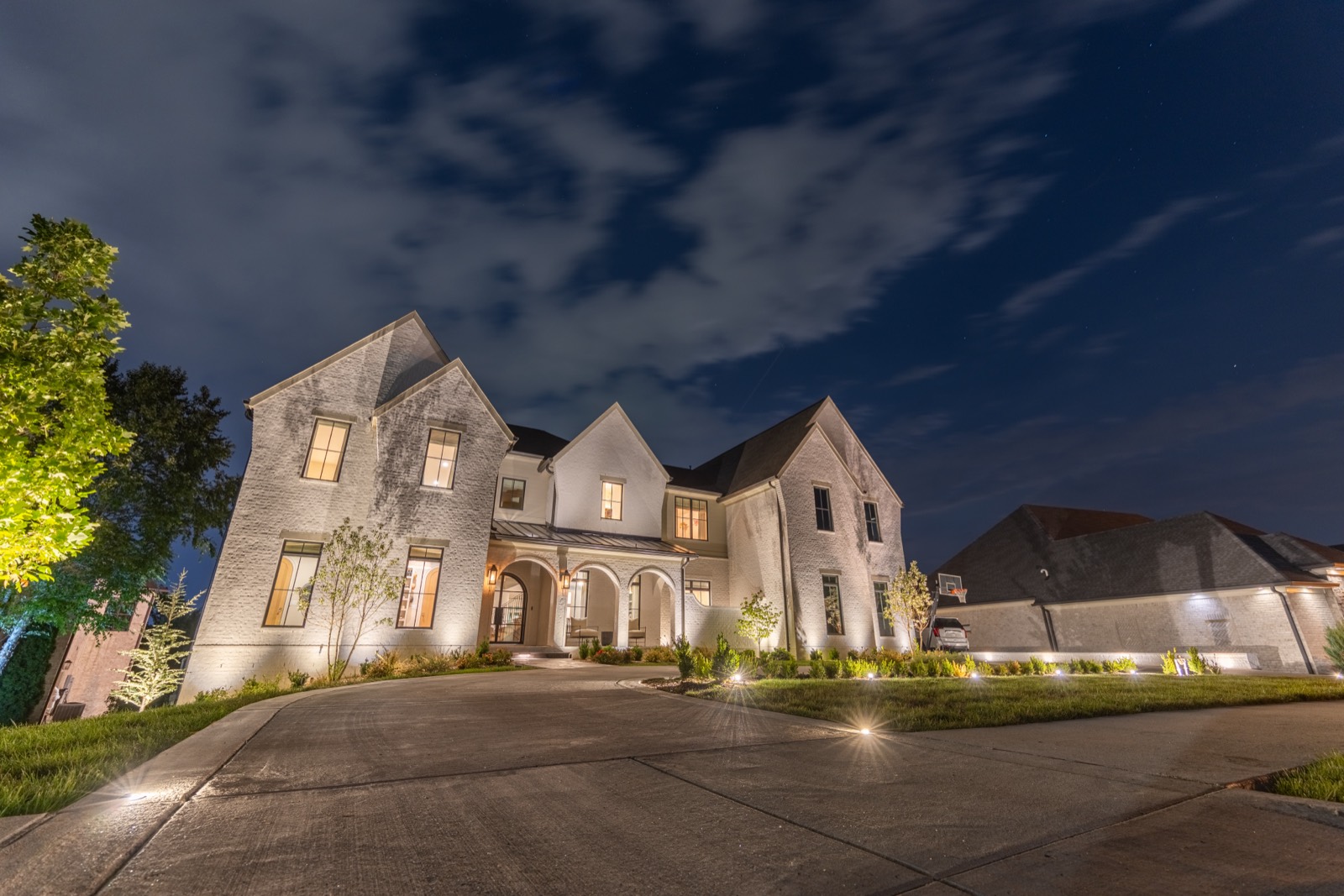Outdoor lighting project at night, Middle Tennessee